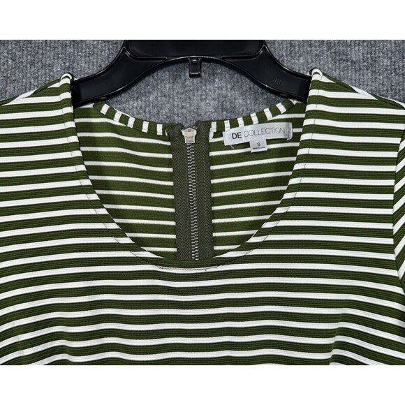 DE Collection Dress Women's Size S Green White Scoop Neck Midi Casual Striped - Picture 3 of 10